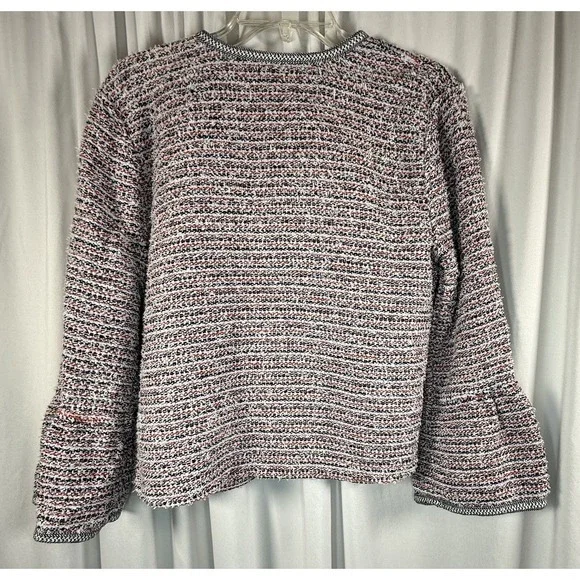Ann Taylor LOFT Multi-Color Tweed Open Front‎ Bell Sleeve Jacket S Preppy 89-13 - Picture 9 of 12